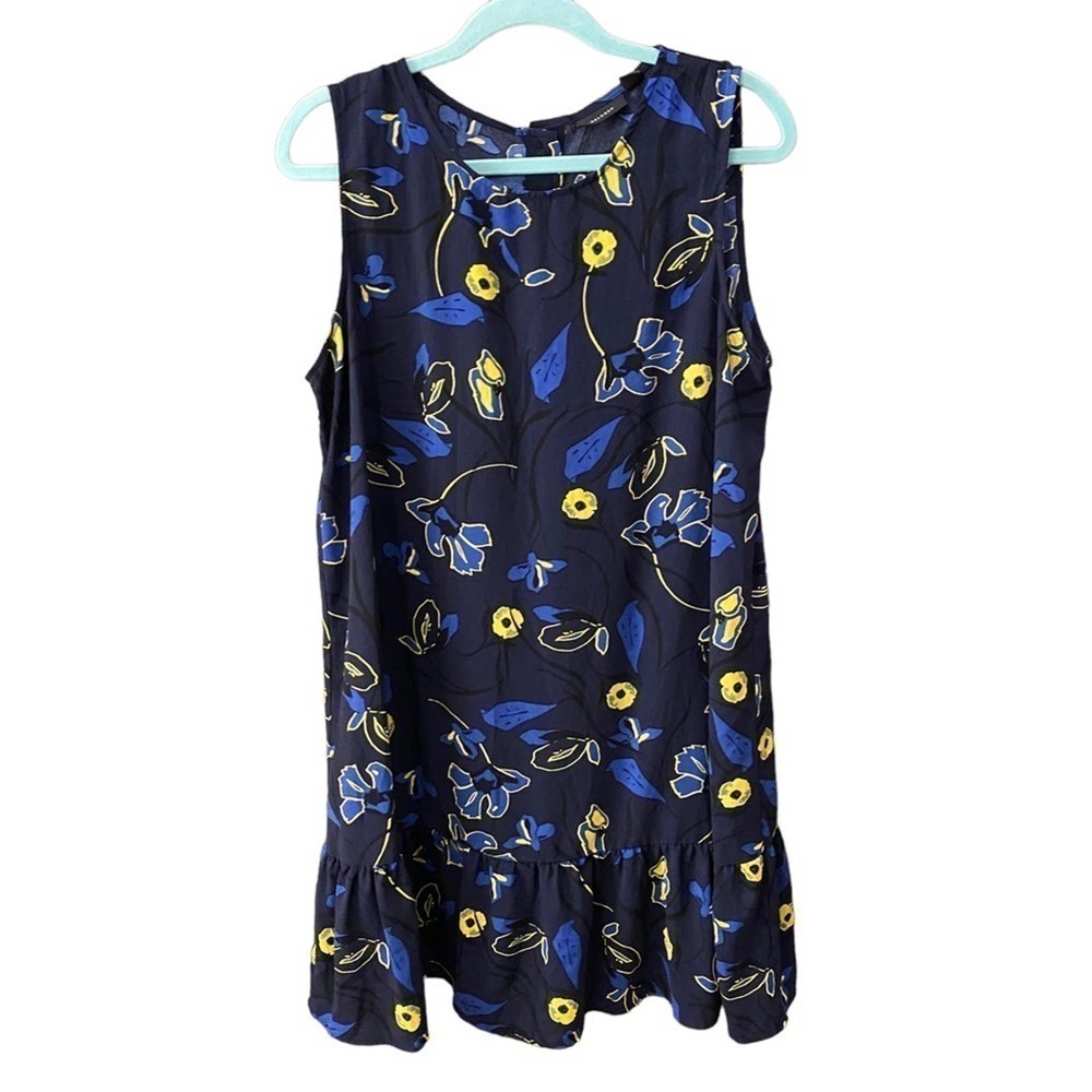 Nordstrom Halogen Blue Floral 1X Shift Dress Sleeveless mini ruffle hem